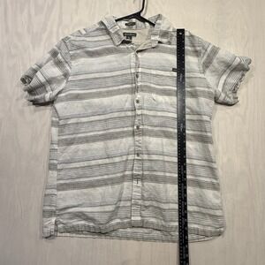 UWD Eddie Bauer Mens Button Up Shirt Sz Med Stripes Gray Linen Blend